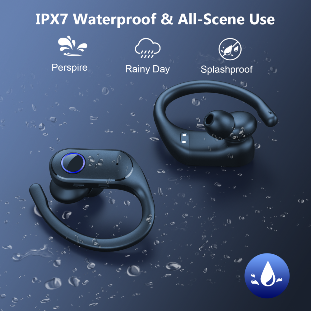Open Ear Earbuds Active Noise Cancelling Bluetooth 6.0 Wireless Headphone, Over Ear Earphones with Adjustable Ear Hooks, 60H Playtime & LED Digital Display, IPX7 Waterproof Ear buds for Workout, Gym