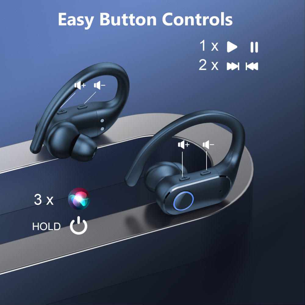 Open Ear Earbuds Active Noise Cancelling Bluetooth 6.0 Wireless Headphone, Over Ear Earphones with Adjustable Ear Hooks, 60H Playtime & LED Digital Display, IPX7 Waterproof Ear buds for Workout, Gym