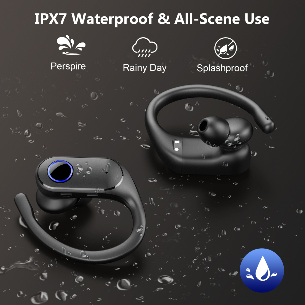 Open Ear Earbuds Active Noise Cancelling Bluetooth 6.0 Wireless Headphone, Over Ear Earphones with Adjustable Ear Hooks, 60H Playtime & LED Digital Display, IPX7 Waterproof Ear buds for Workout, Gym
