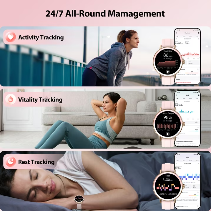 Smart Watches for Women, 1.27" HD Touchscreen Fitness Tracker with Bluetooth Calls,  100+ Sport Modes Ladies Smart Watch, IP68 Waterproof Smartwatch Compatible IOS/Android