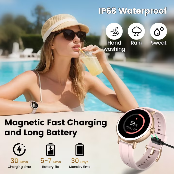 Smart Watches for Women, 1.27" HD Touchscreen Fitness Tracker with Bluetooth Calls,  100+ Sport Modes Ladies Smart Watch, IP68 Waterproof Smartwatch Compatible IOS/Android