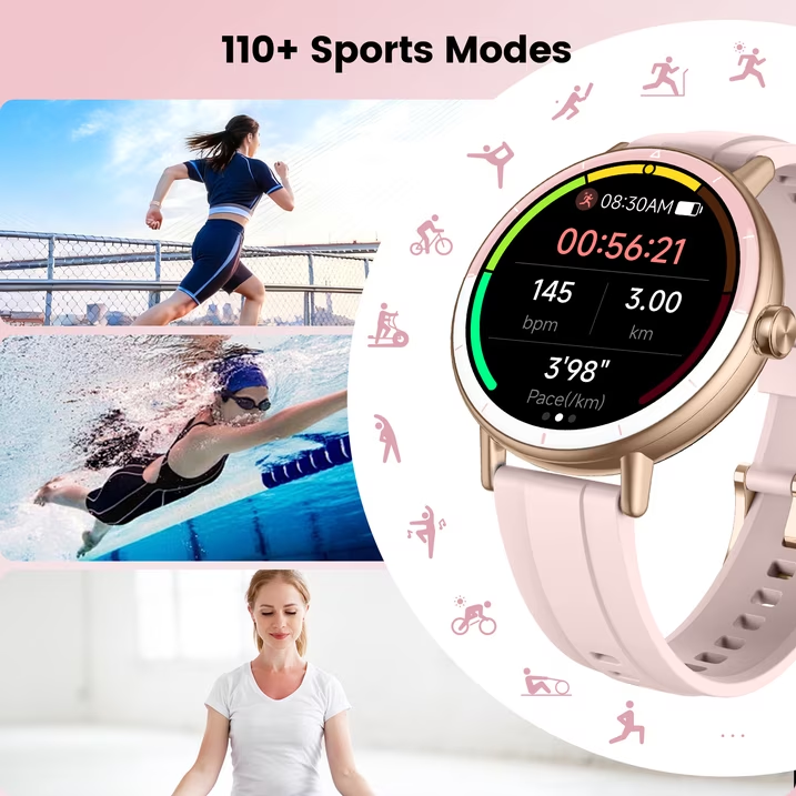 Smart Watches for Women, 1.27" HD Touchscreen Fitness Tracker with Bluetooth Calls,  100+ Sport Modes Ladies Smart Watch, IP68 Waterproof Smartwatch Compatible IOS/Android