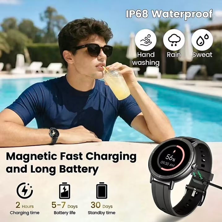 2026 Cillso Smart Watch Fits for Android and iPhone, 1.27" Vibrant HD Display Smartwatch for Men with Bluetooth Call, IP68 Waterproof Fitness Activity Tracker, Ideal Gift, Black