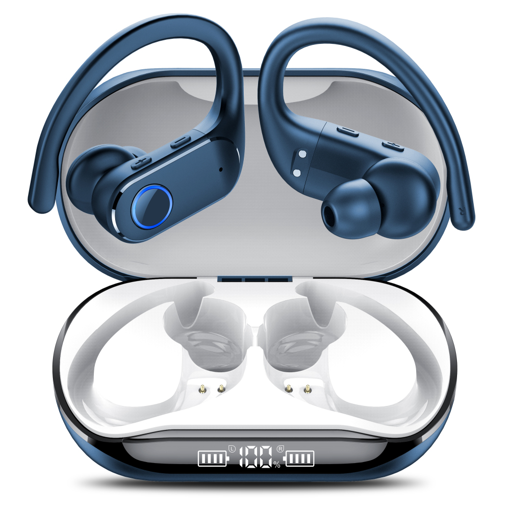 Open Ear Earbuds Active Noise Cancelling Bluetooth 6.0 Wireless Headphone, Over Ear Earphones with Adjustable Ear Hooks, 60H Playtime & LED Digital Display, IPX7 Waterproof Ear buds for Workout, Gym