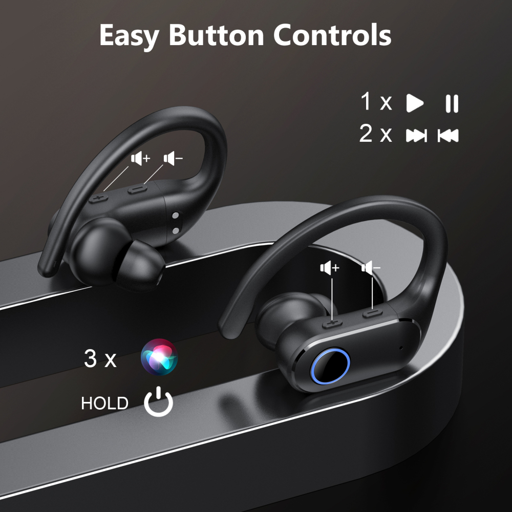 Open Ear Earbuds Active Noise Cancelling Bluetooth 6.0 Wireless Headphone, Over Ear Earphones with Adjustable Ear Hooks, 60H Playtime & LED Digital Display, IPX7 Waterproof Ear buds for Workout, Gym