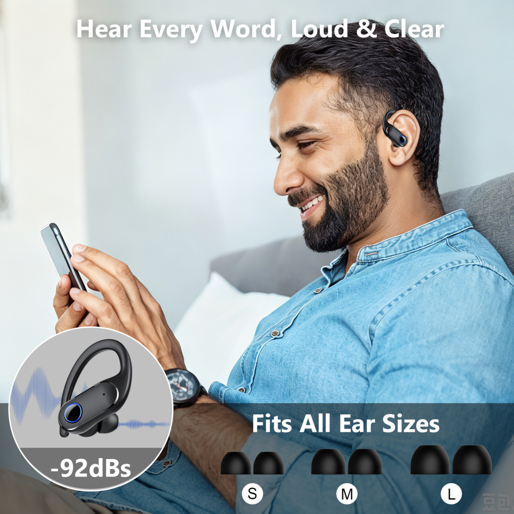 Open Ear Earbuds Active Noise Cancelling Bluetooth 6.0 Wireless Headphone, Over Ear Earphones with Adjustable Ear Hooks, 60H Playtime & LED Digital Display, IPX7 Waterproof Ear buds for Workout, Gym
