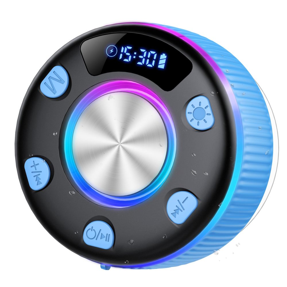 Shower Bluetooth Speaker, Portable Bluetooth 5.4 Speakers with LED Display, IP7 Waterproof Speakers with RGB Light, 20W Deep Bass, 12H Playtime Shower Speaker for Bathroom/Outdoor/Gifts/Beach