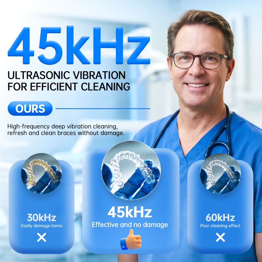 Ultrasonic Retainer Cleaner Machine, 45kHz Deep Gentle Cleaning Pod with Digital Timer, 200ML Multi-Scene Cleaning for Aligners, Dentures, Mouth Guards, Night Guards, Toothbrush Heads & Jewelry