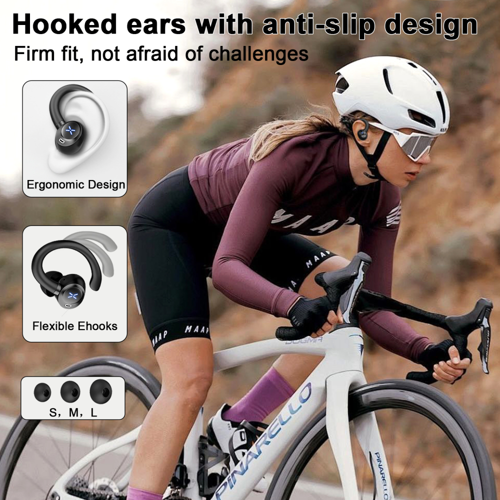 Wireless Earbuds, Bluetooth 5.4 Headphones Sport with 60H Playtime, Wireless ear buds with Deep Bass, Over Earhooks 4 ENC Noise Cancelling Mic, Earphones IP7 Waterproof, LED Display for Running/Gym