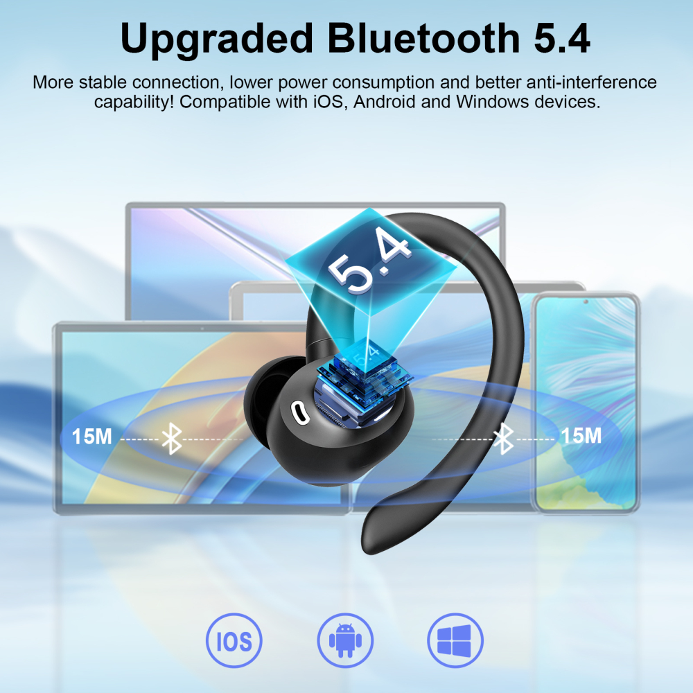 Wireless Earbuds, Bluetooth 5.4 Headphones Sport with 60H Playtime, Wireless ear buds with Deep Bass, Over Earhooks 4 ENC Noise Cancelling Mic, Earphones IP7 Waterproof, LED Display for Running/Gym