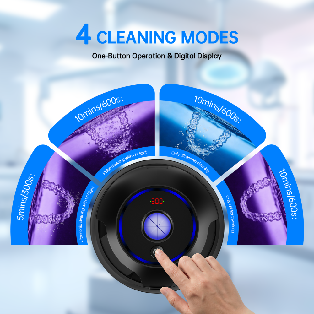 Ultrasonic Retainer Cleaner Machine, 45kHz Deep Gentle Cleaning Pod with Digital Timer, 200ML Multi-Scene Cleaning for Aligners, Dentures, Mouth Guards, Night Guards, Toothbrush Heads & Jewelry