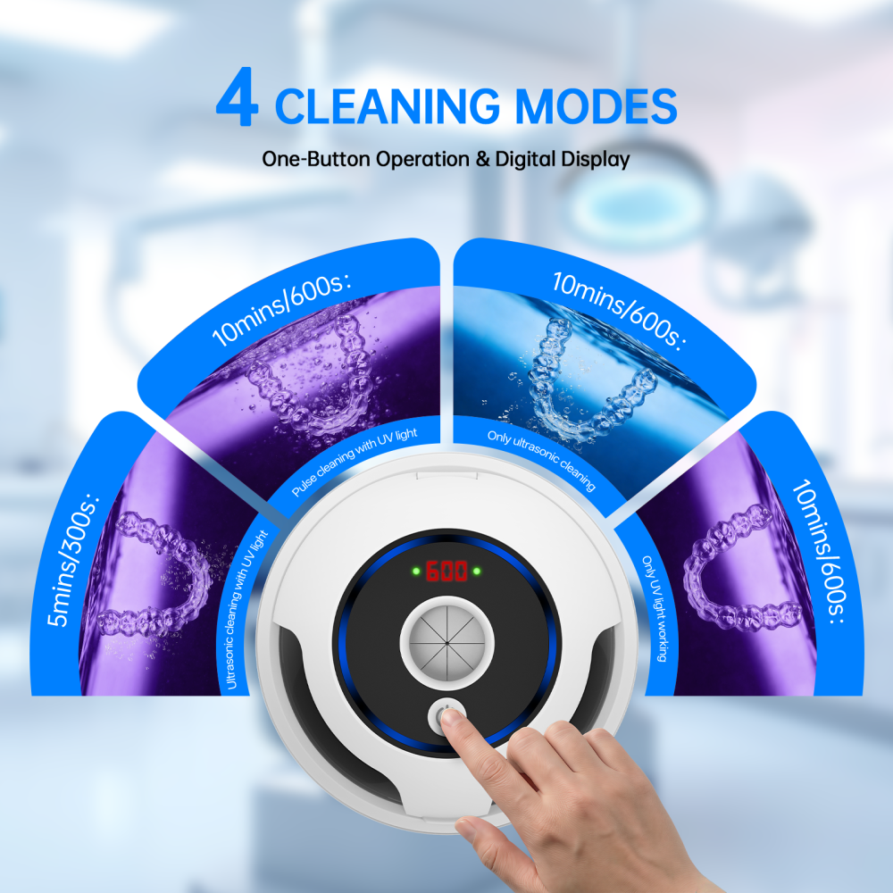 Ultrasonic Retainer Cleaner Machine, 45kHz Deep Gentle Cleaning Pod with Digital Timer, 200ML Multi-Scene Cleaning for Aligners, Dentures, Mouth Guards, Night Guards, Toothbrush Heads &Jewelry, White