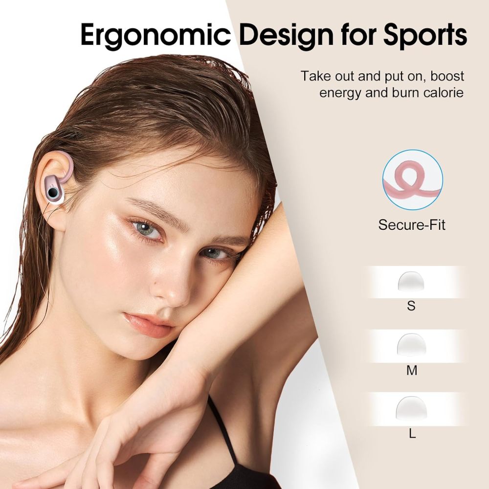 Wireless Earbuds Bluetooth 5.3 Headphones, 50H Sport Ear Buds HiFi Stereo Noise Cancelling Headphones with LED Digital Display, IP7 Waterproof Earphones for Running Workout Gym, USB-C, Rose Gold