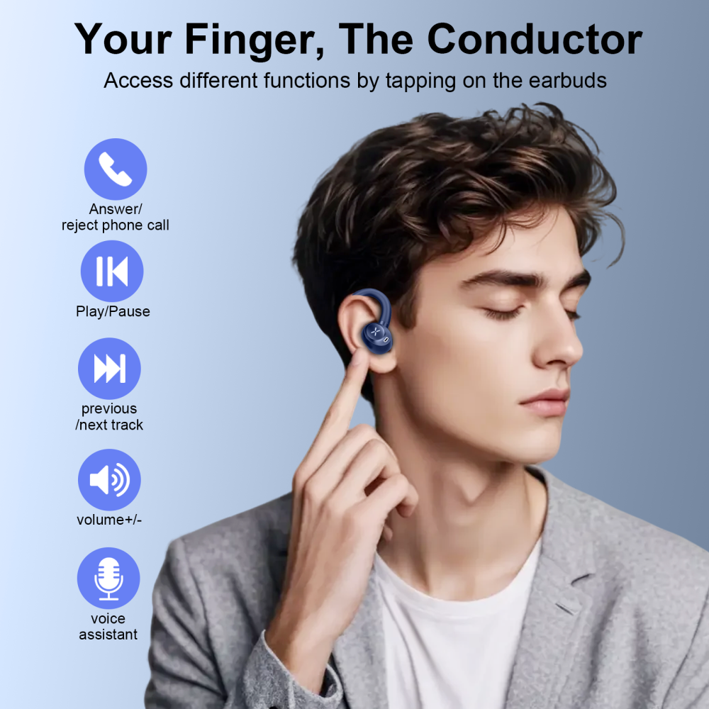Wireless Earbuds, Bluetooth 5.4 Headphones Sport with 60H Playtime, Bluetooth Earphones with Deep Bass, Over Earhooks 4 ENC Noise Cancelling Mic, Ear buds IP7 Waterproof, LED for Running/Gym, Blue