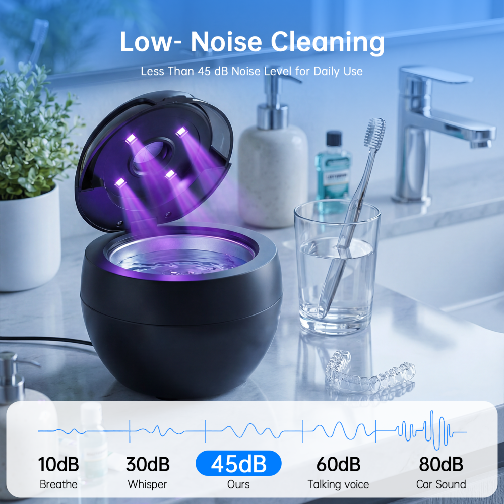 Ultrasonic Retainer Cleaner Machine, 45kHz Deep Gentle Cleaning Pod with Digital Timer, 200ML Multi-Scene Cleaning for Aligners, Dentures, Mouth Guards, Night Guards, Toothbrush Heads & Jewelry