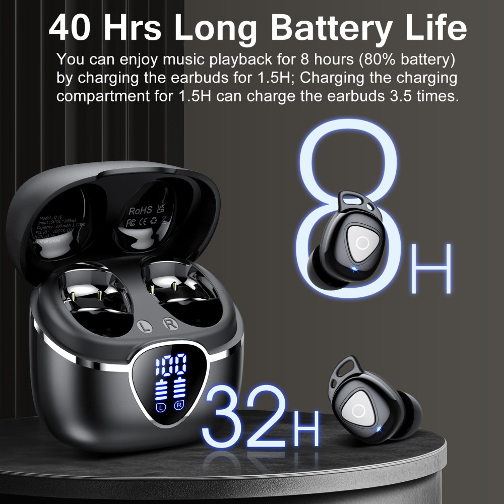 Wireless Earbuds, Bluetooth 5.4 Earphones in Ear with 4 ENC Noise Cancelling Mic, Mini Ear buds with 40H Playtime Hi-Fi Deep Bass, IP7 Waterproof Dual LED for Android and IOS, USB-C, for Gifts Black