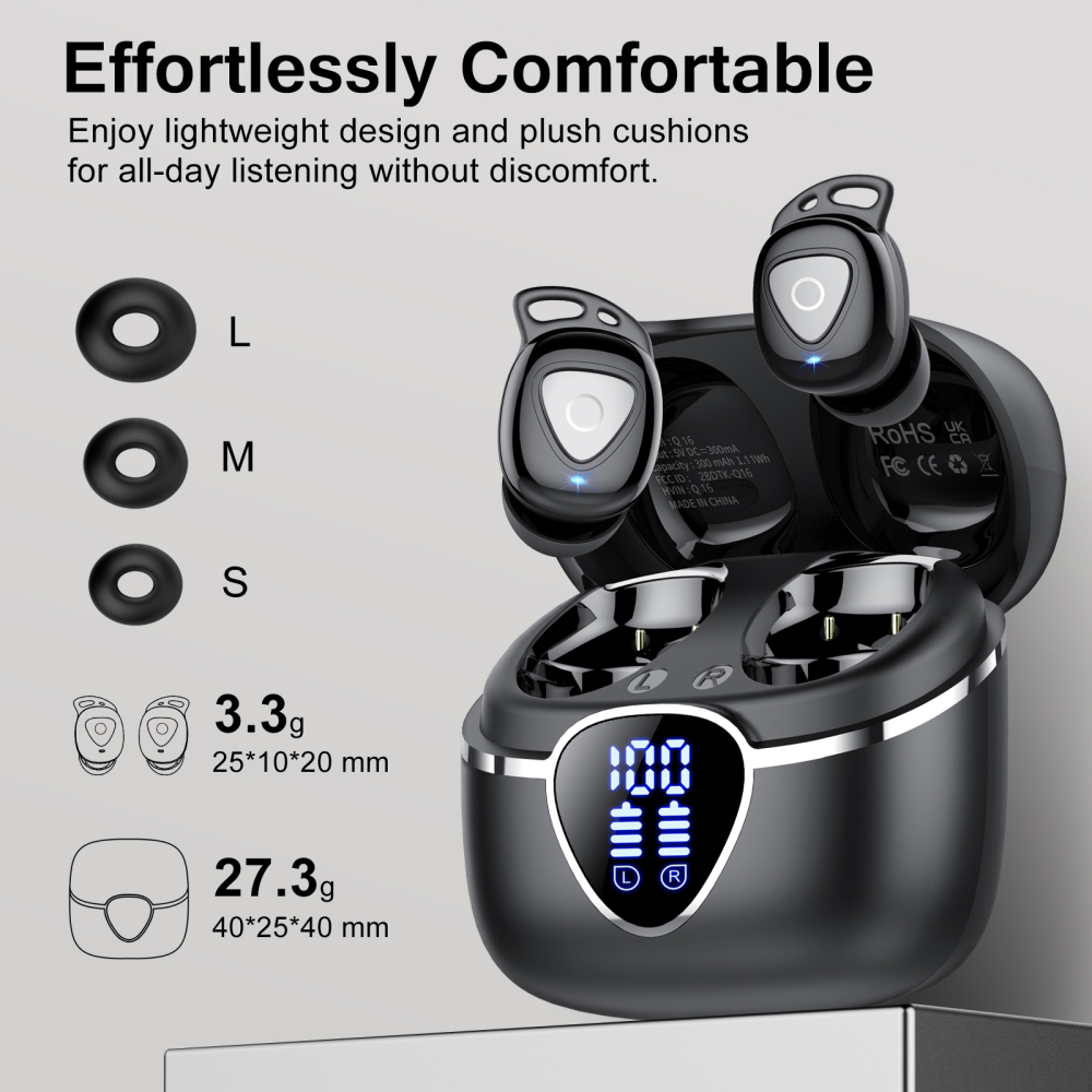 Wireless Earbuds, Bluetooth 5.4 Earphones in Ear with 4 ENC Noise Cancelling Mic, Mini Ear buds with 40H Playtime Hi-Fi Deep Bass, IP7 Waterproof Dual LED for Android and IOS, USB-C, for Gifts Black