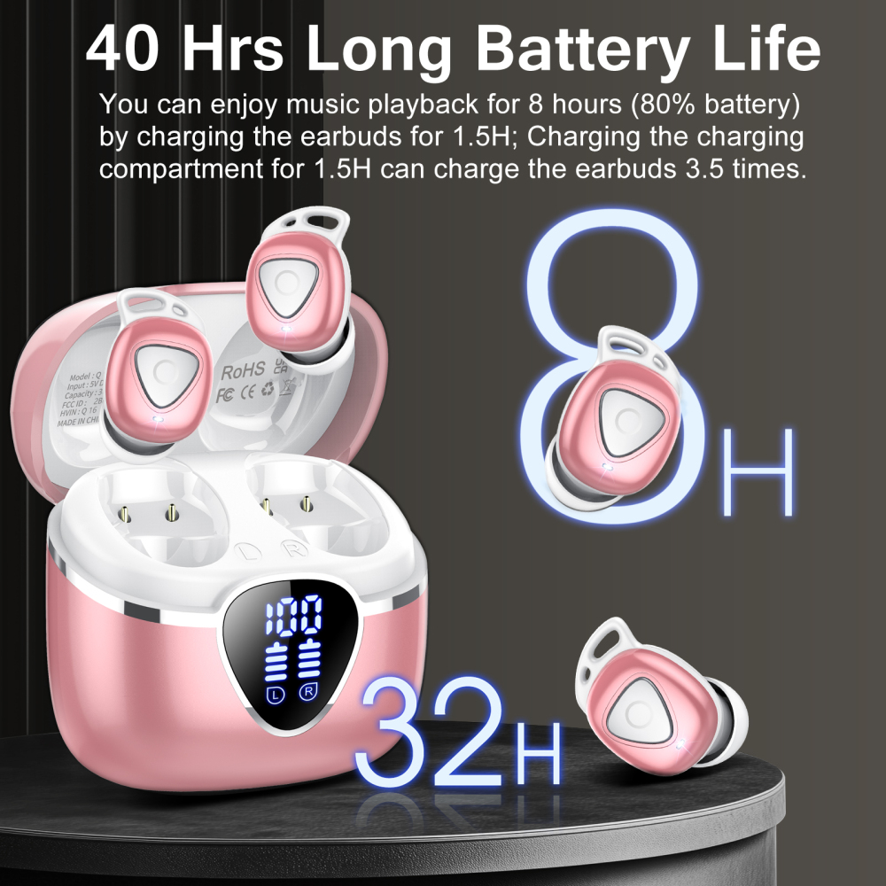 Wireless Earbuds, Bluetooth 5.4 Earphones in Ear with 4 ENC Noise Cancelling Mic, Mini Ear buds with 40H Playtime Hi-Fi Deep Bass, IP7 Waterproof Dual LED for Android and IOS, USB-C, for Gifts Pink