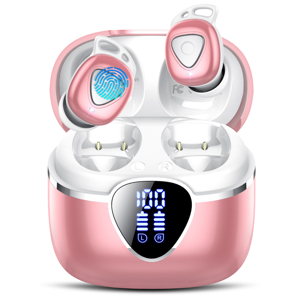 Wireless Earbuds, Bluetooth 5.4 Earphones in Ear with 4 ENC Noise Cancelling Mic, Mini Ear buds with 40H Playtime Hi-Fi Deep Bass, IP7 Waterproof Dual LED for Android and IOS, USB-C, for Gifts Pink