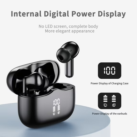 Wireless Earbuds, Bluetooth 5.4 Headphones in Ear with 4 ENC Noise Cancelling Mic, Wireless Earphones HiFi Stereo Deep Bass 40H Playtime, In-Ear Bluetooth Earbuds LED Display IP7 Waterproof, USB-C