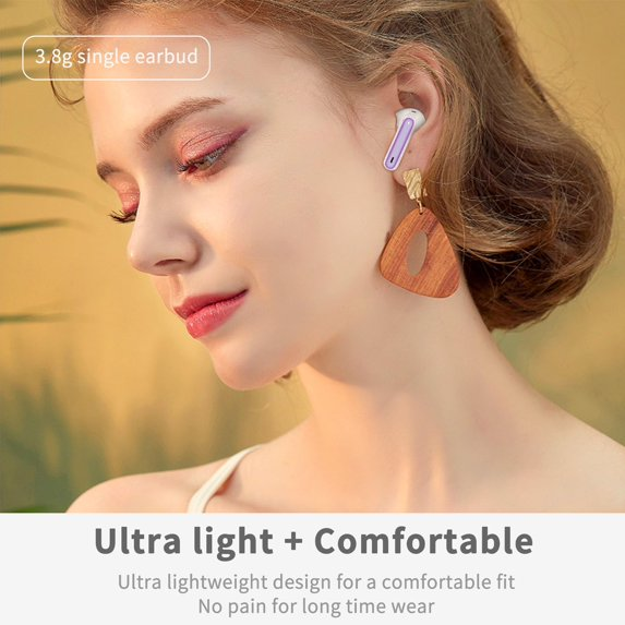 Wireless Earbuds, Bluetooth 5.4 Headphones in Ear with 4 ENC Noise Cancelling Mic, Wireless Earphones HiFi Stereo Deep Bass 40H Playtime, In-Ear Bluetooth Earbuds LED Display IP7 Waterproof,Purple