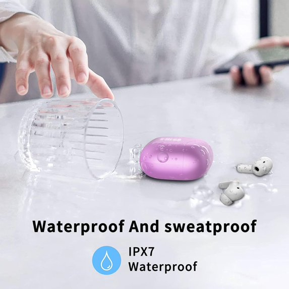 Wireless Earbuds, Bluetooth 5.4 Headphones in Ear with 4 ENC Noise Cancelling Mic, Wireless Earphones HiFi Stereo Deep Bass 40H Playtime, In-Ear Bluetooth Earbuds LED Display IP7 Waterproof,Purple