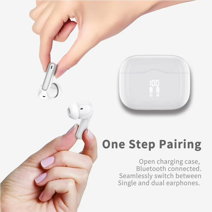 Wireless Earbuds, Bluetooth 5.4 Headphones in Ear with 4 ENC Noise Cancelling Mic, Wireless Earphones HiFi Stereo Deep Bass 40H Playtime, In-Ear Bluetooth Earbuds LED Display IP7 Waterproof