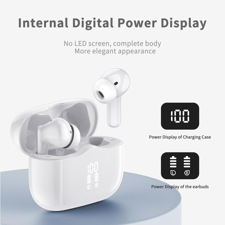 Wireless Earbuds, Bluetooth 5.4 Headphones in Ear with 4 ENC Noise Cancelling Mic, Wireless Earphones HiFi Stereo Deep Bass 40H Playtime, In-Ear Bluetooth Earbuds LED Display IP7 Waterproof