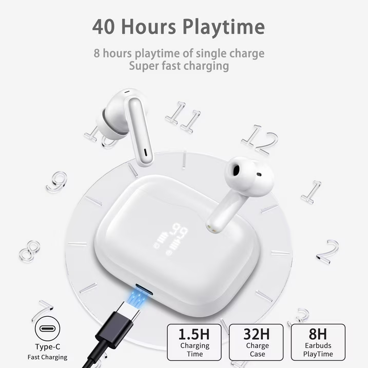 Wireless Earbuds, Bluetooth 5.4 Headphones in Ear with 4 ENC Noise Cancelling Mic, Wireless Earphones HiFi Stereo Deep Bass 40H Playtime, In-Ear Bluetooth Earbuds LED Display IP7 Waterproof