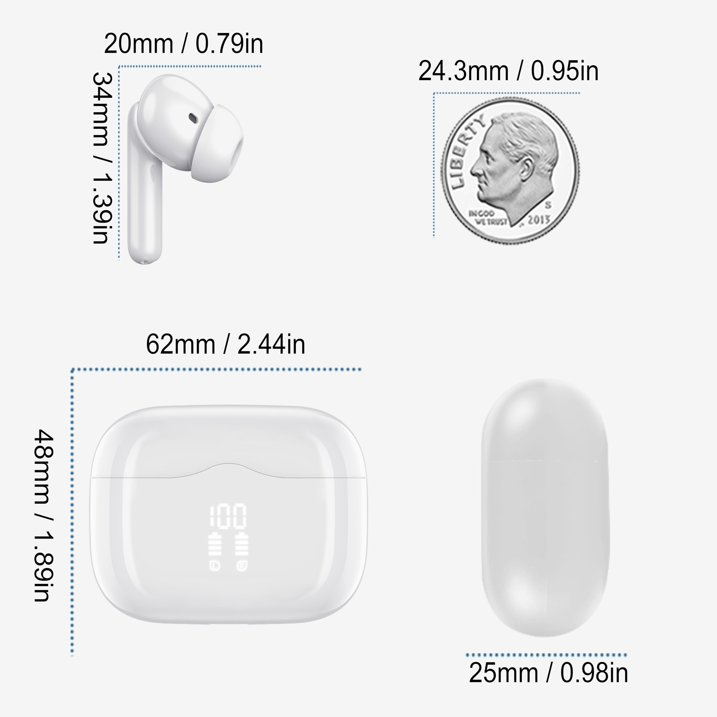 Wireless Earbuds, Bluetooth 5.4 Headphones in Ear with 4 ENC Noise Cancelling Mic, Wireless Earphones HiFi Stereo Deep Bass 40H Playtime, In-Ear Bluetooth Earbuds LED Display IP7 Waterproof