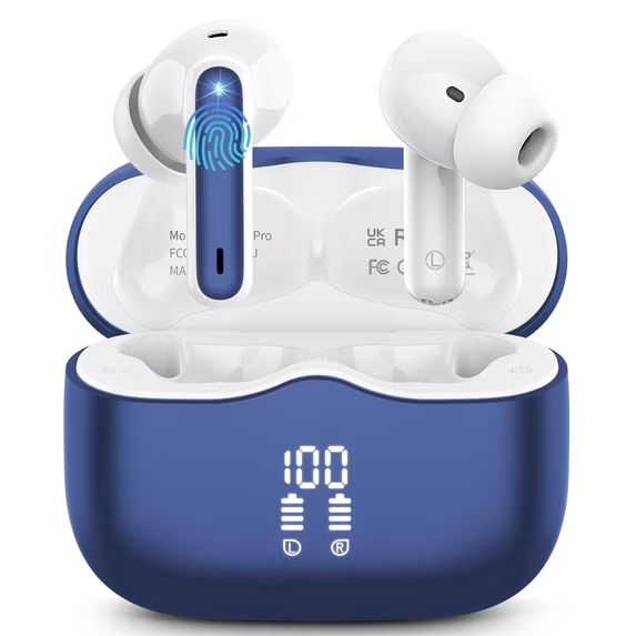 Wireless Earbuds, Bluetooth 5.4 Headphones in Ear with 4 ENC Noise Cancelling Mic, Wireless Earphones HiFi Stereo Deep Bass 40H Playtime, In-Ear Bluetooth Earbuds LED Display IP7 Waterproof,Blue