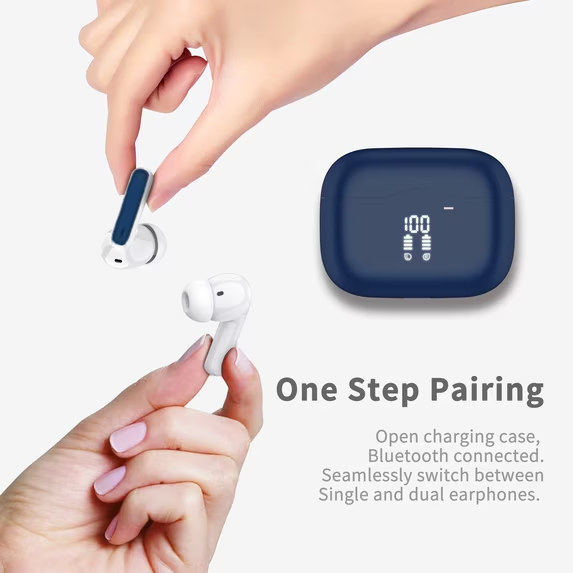Wireless Earbuds, Bluetooth 5.4 Headphones in Ear with 4 ENC Noise Cancelling Mic, Wireless Earphones HiFi Stereo Deep Bass 40H Playtime, In-Ear Bluetooth Earbuds LED Display IP7 Waterproof,Blue