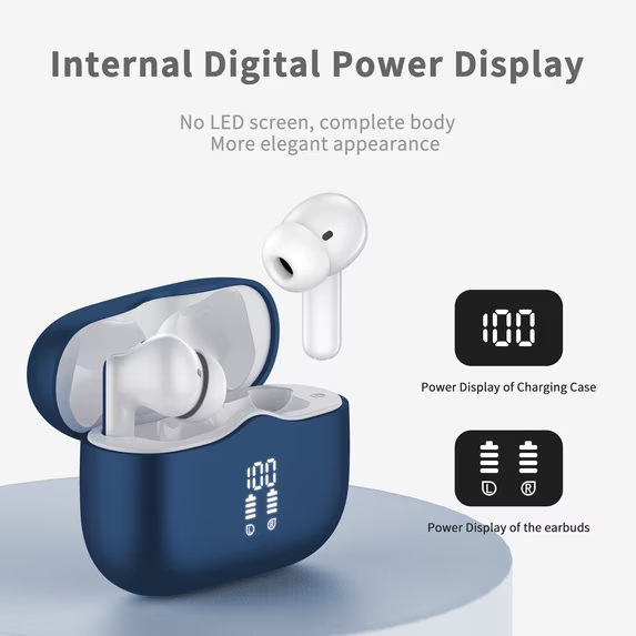 Wireless Earbuds, Bluetooth 5.4 Headphones in Ear with 4 ENC Noise Cancelling Mic, Wireless Earphones HiFi Stereo Deep Bass 40H Playtime, In-Ear Bluetooth Earbuds LED Display IP7 Waterproof,Blue