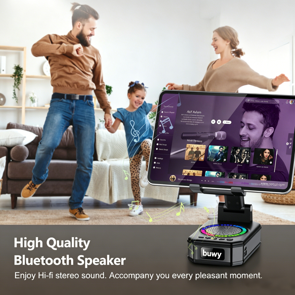 Cillso Wireless Charging Phone Stand with Bluetooth Speaker, Gifts for Men Women, Foldable Desktop Phone Holder with LED Battery Display, HD Sound & Anti-Slip Base, 5-in-1 Tech Gadget
