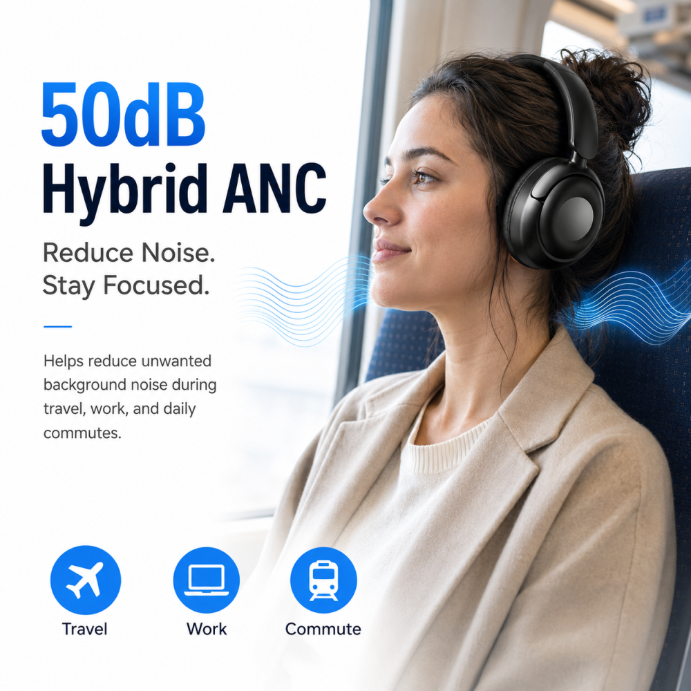 Cillso Hybrid Active Noise Cancelling Headphones, Bluetooth 5.4 Wireless Over Ear Headphones with 70H Playtime, 6-Mic ENC Clear Calls, Hi-Res Audio, Memory Foam Ear Cups for Travel, Home Office