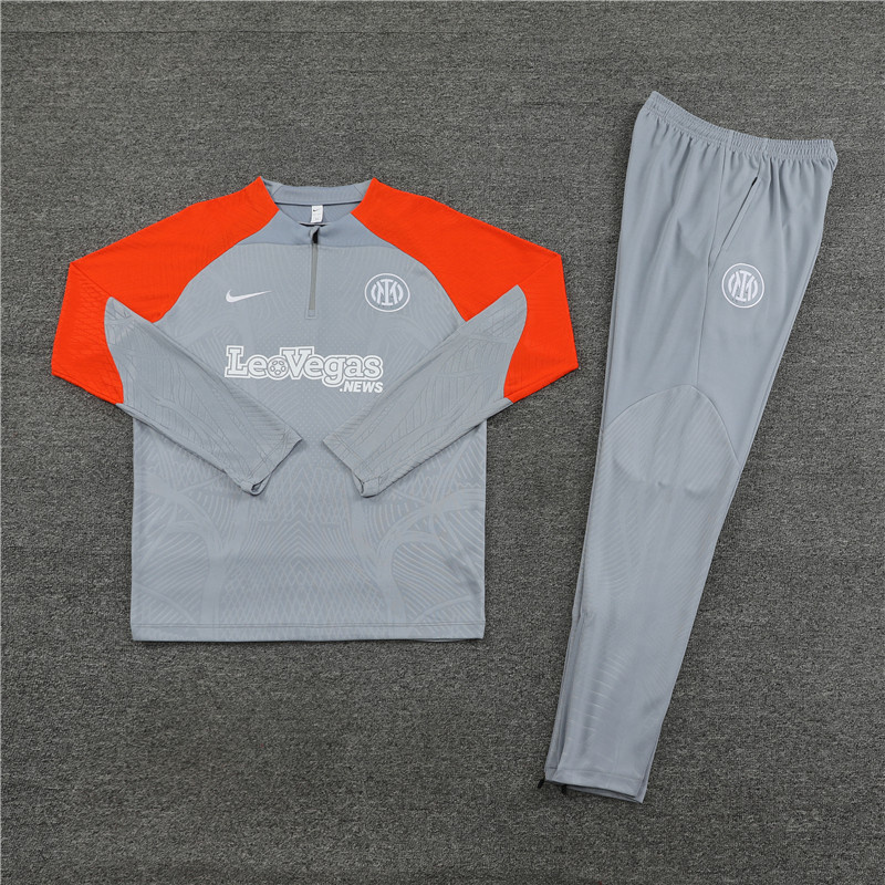 23-24 Inter Milan Long Sleeve Kits Grey Zipper Training Suits Jersey