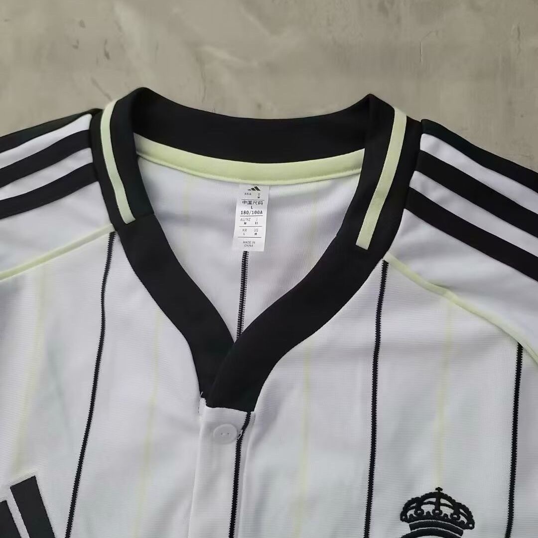 Real Madrid 2025-26 casual white striped short sleeved shirt