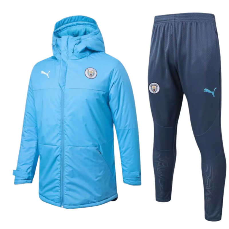 Manchester City Cotton Hoodie coat With Pants Sky Blue White