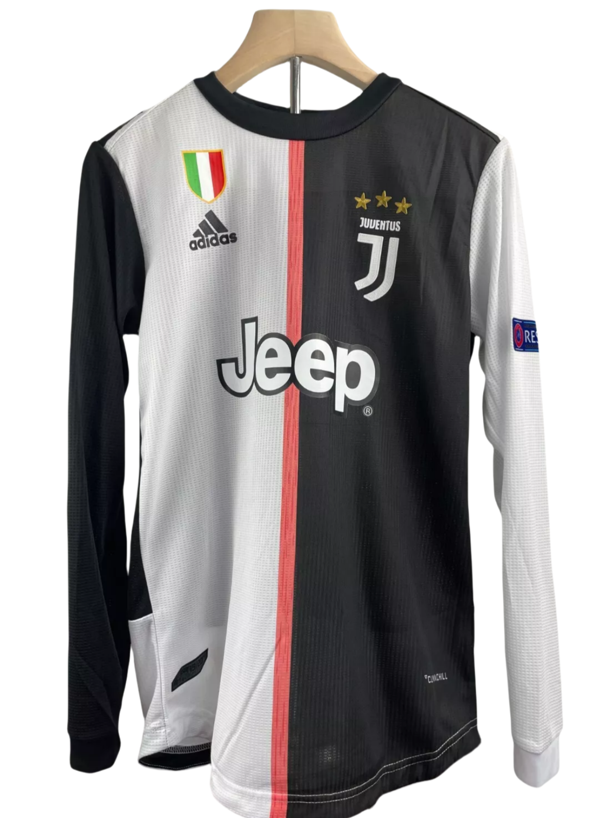 2019-20 Cristiano Ronaldo #7 Juventus Home Retro Player Version Soccer Jersey with UCL Patch - Long Sleeve