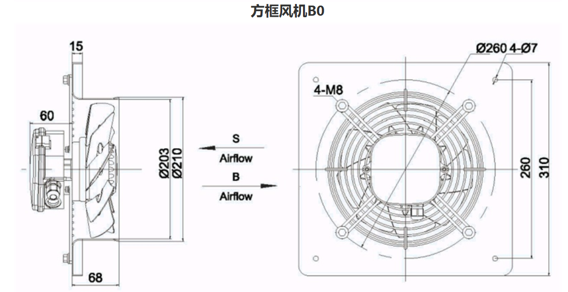 square outer rotor axial fan  Φ200