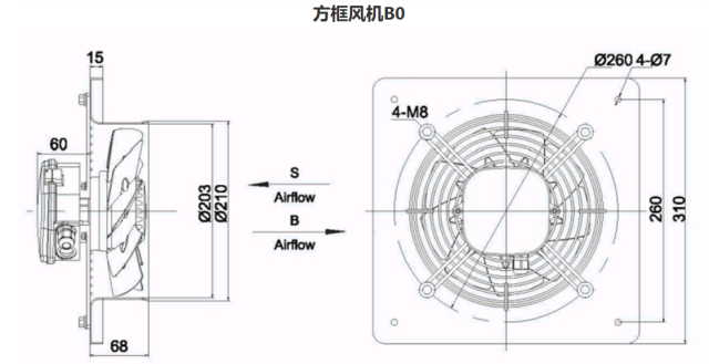 square outer rotor axial fan  Φ200