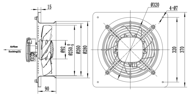 square outer rotor axial fan  Φ250