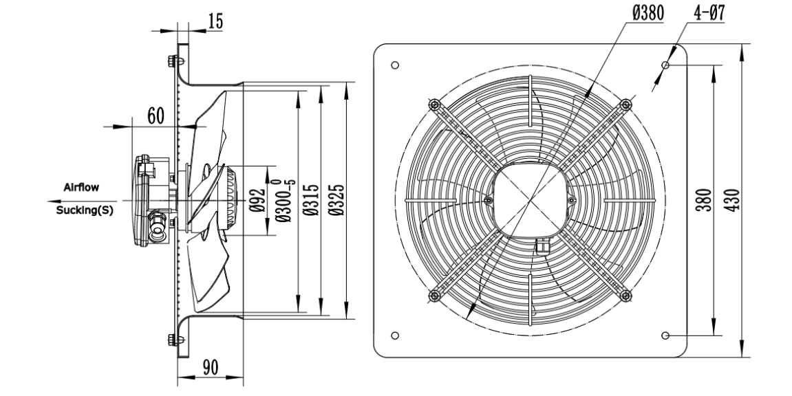 square outer rotor axial fan  Φ300