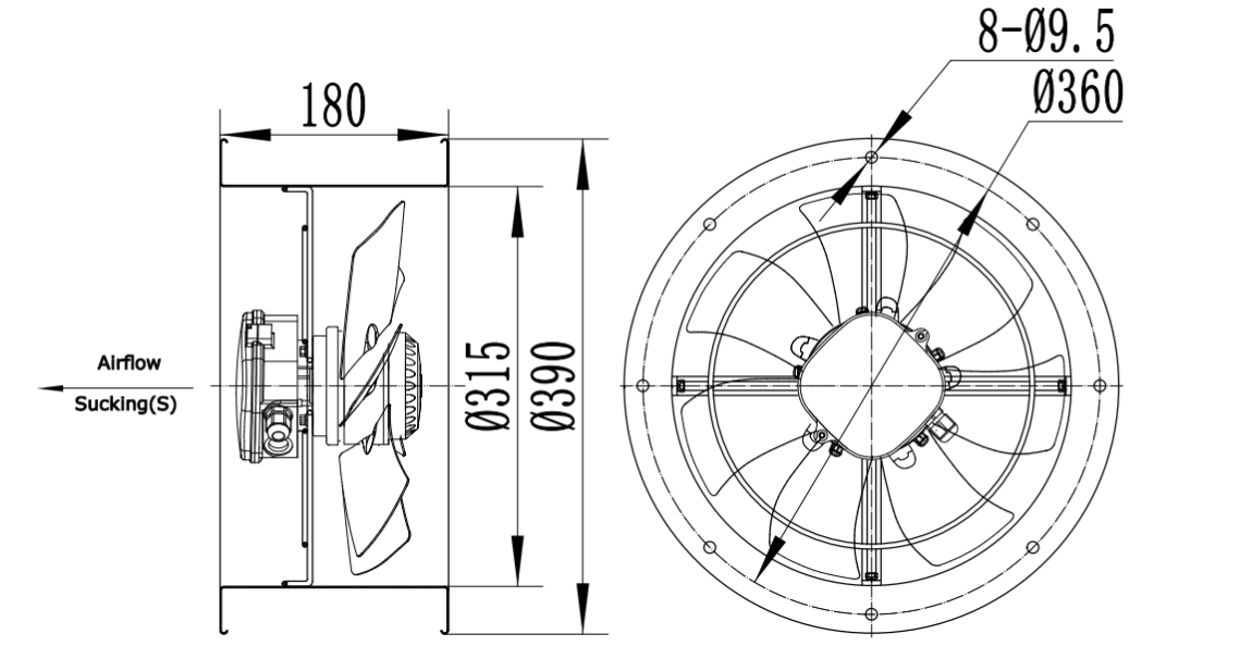 External Rotor Cylindrical Axial Flow Fan  Φ300