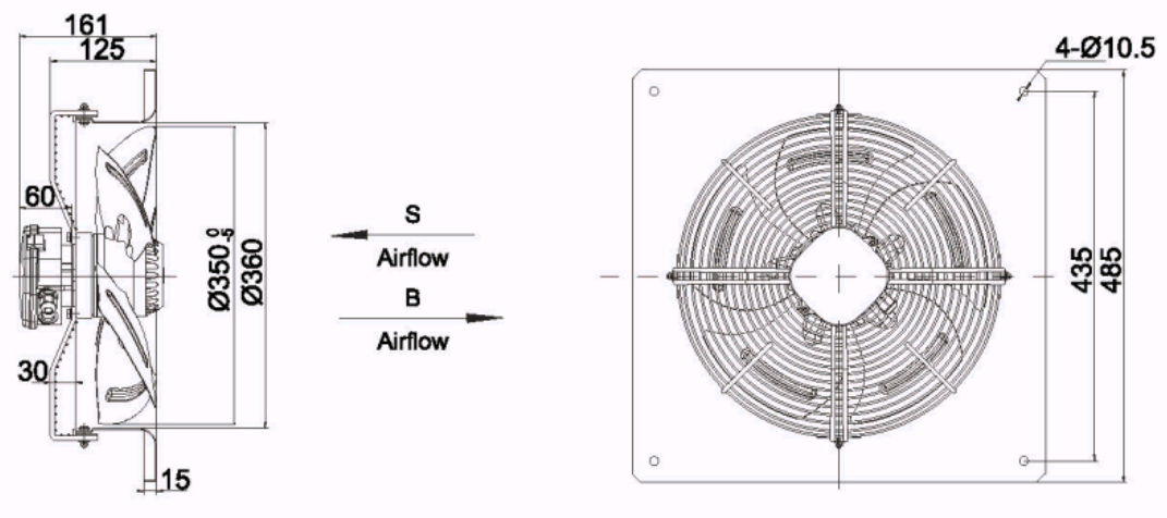 square outer rotor axial fan  Φ350