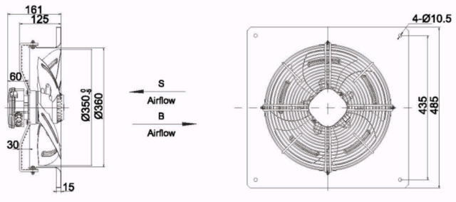 square outer rotor axial fan  Φ350