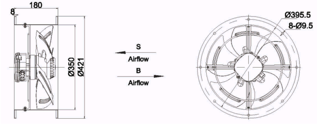 External Rotor Cylindrical Axial Flow Fan  Φ350
