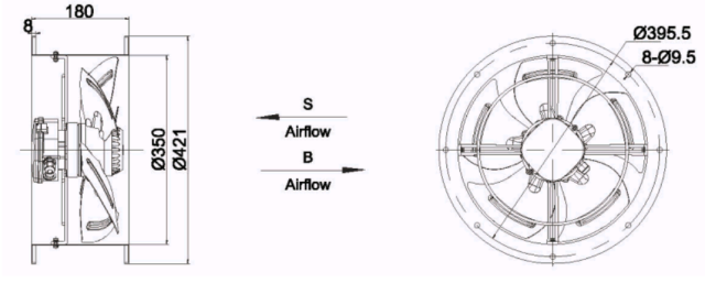 External Rotor Cylindrical Axial Flow Fan  Φ350