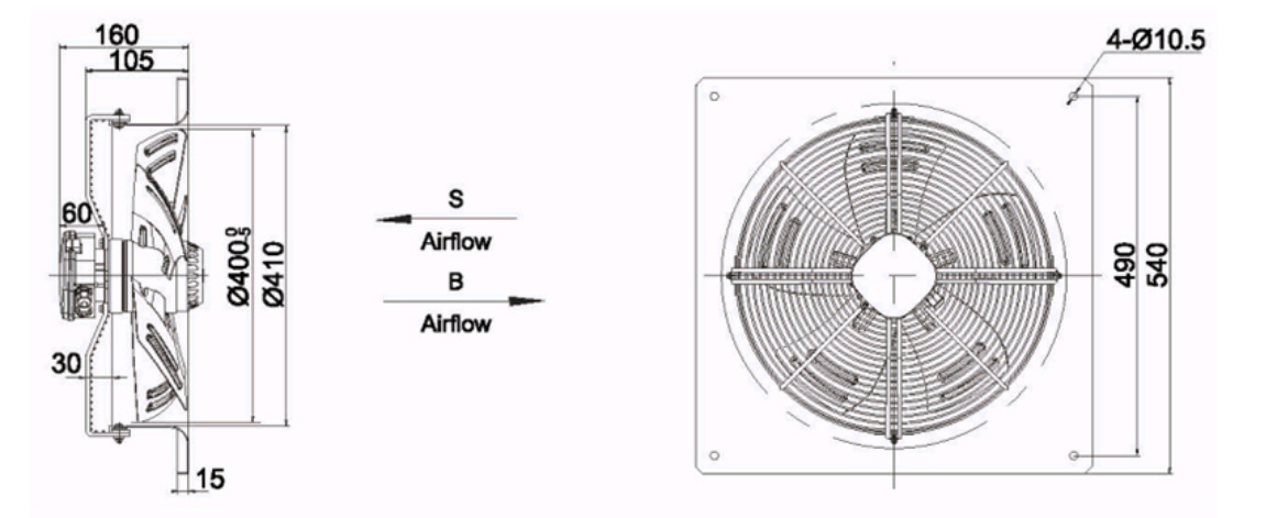 square outer rotor axial fan  Φ400