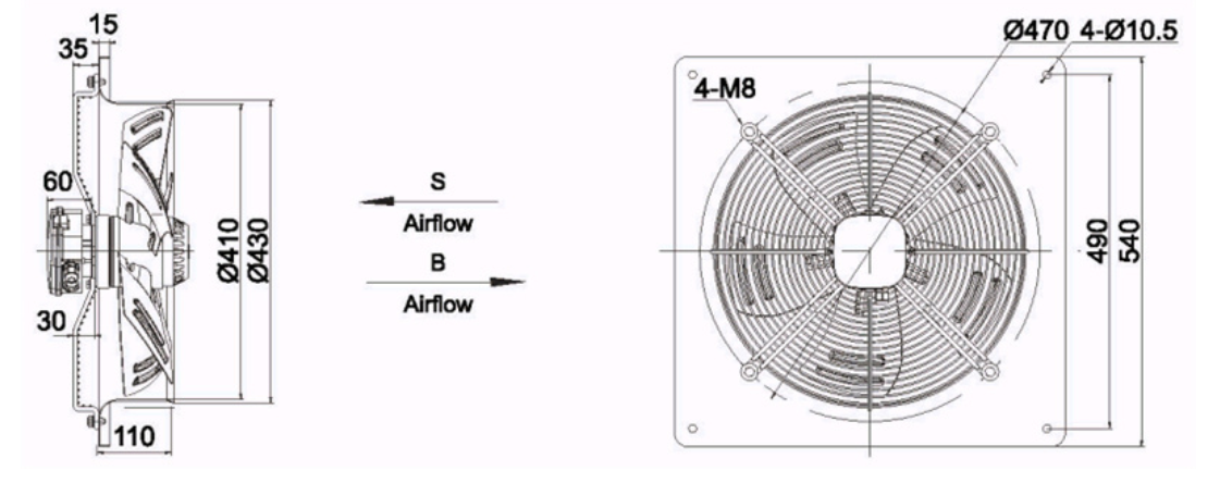 square outer rotor axial fan  Φ400